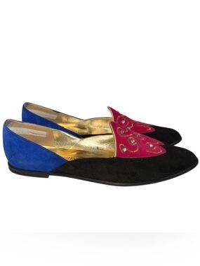 Reed Evins Women’s Suede Flats – Black, Blue & Pink – Size 8.5